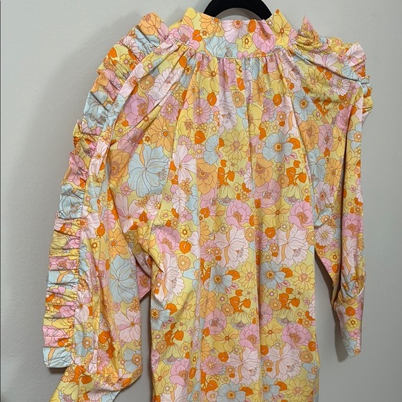 Karlie Women's Large London‎ Floral Poplin Ruffle Sleeve Top 3/4 Length Sleeves - Picture 5 of 7